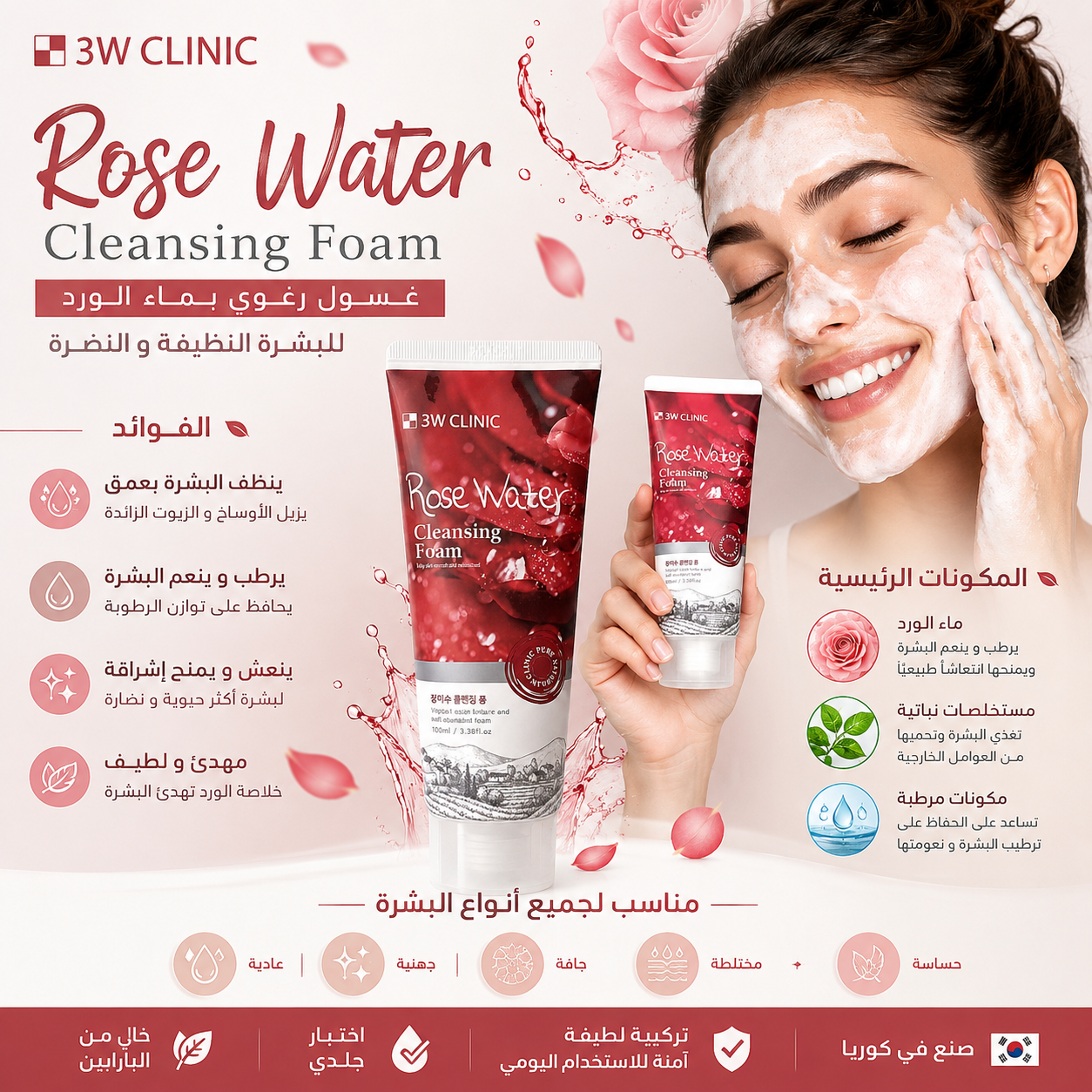 3W Clinic - Rose Water Cleansing Foam